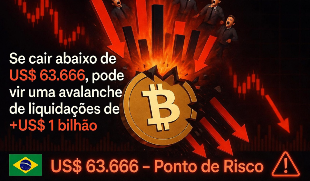 Bitcoin Pode Cair Abaixo de US$ 63.666 Entenda o Risco de Liquidações em Massa que Assusta o Mercado