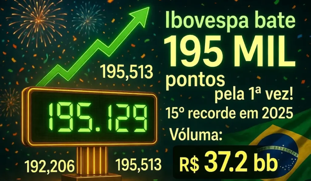 Ibovespa bate 195 mil pontos pela primeira vez e registra o 15º recorde do ano
