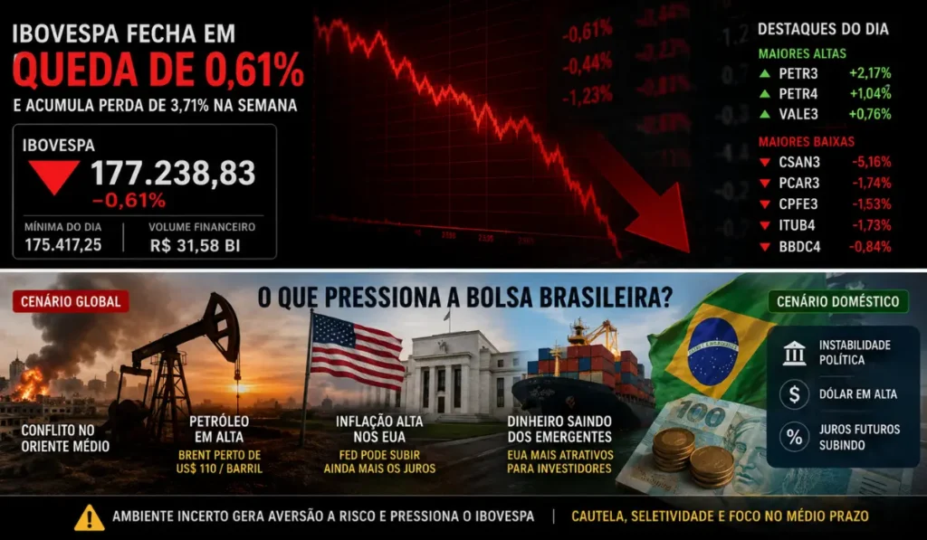 Bolsa brasileira fecha em queda e acumula perda de 3,7% na semana o que está acontecendo