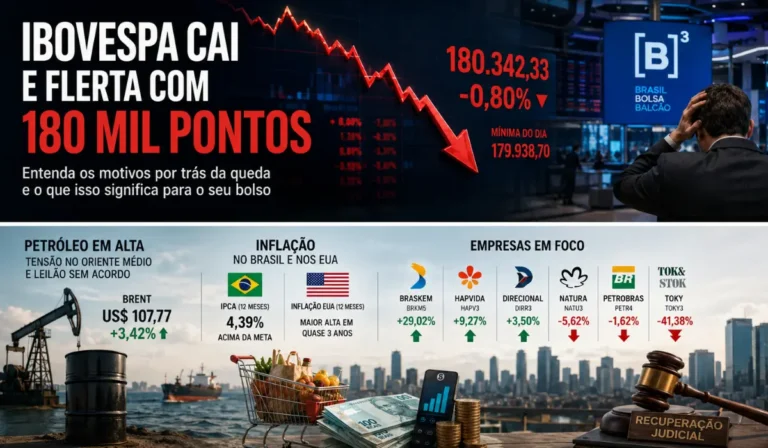 Ibovespa cai e flerta com os 180 mil pontos